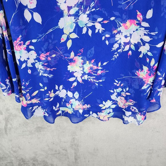 Women's Worthington Woman Floral Print Chiffon Blouse Sheer V Neck 3/4 Sleeve 1X - Picture 3 of 12